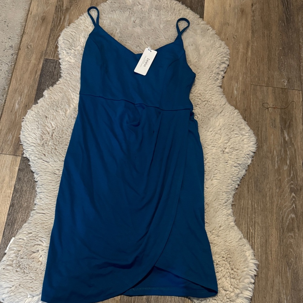 Chic Teal Spaghetti Strap Midi Dress
